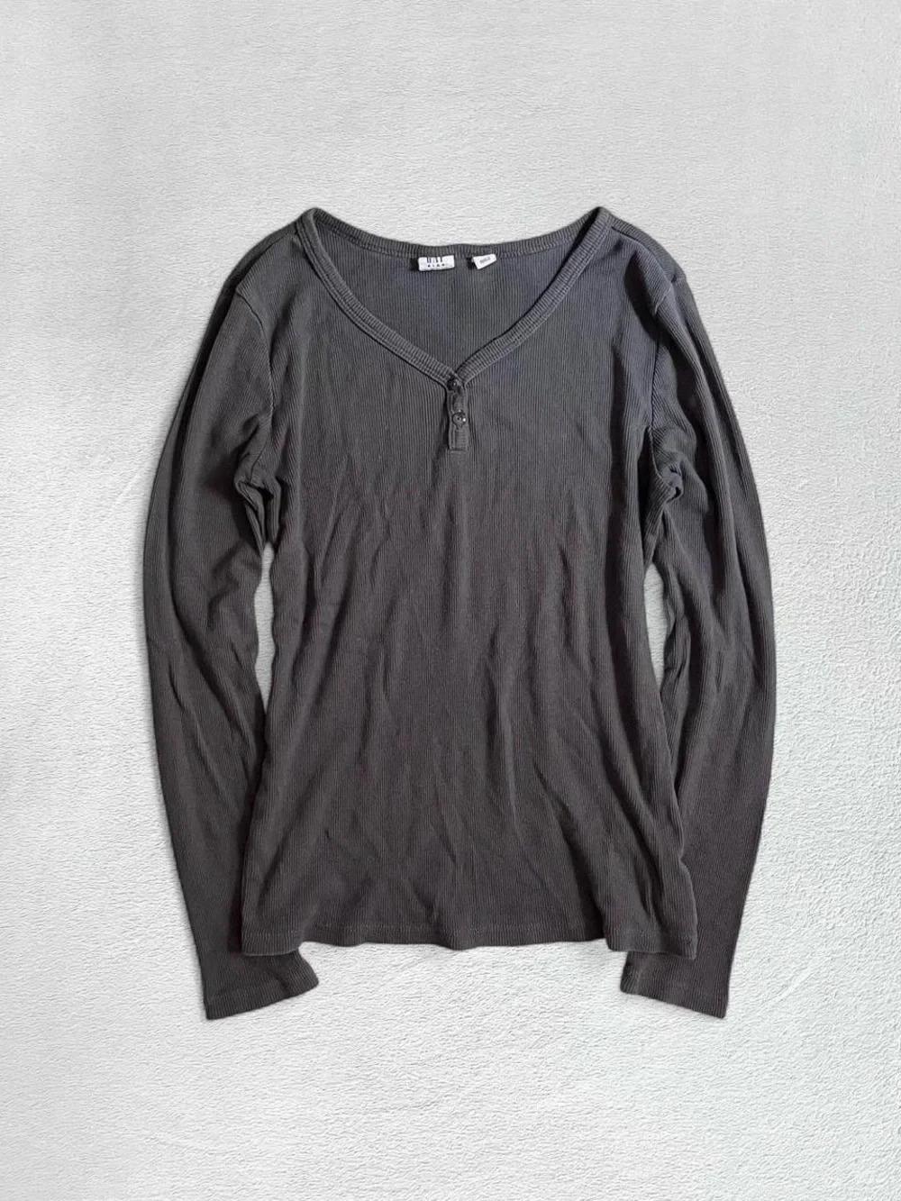 Gap Kids Dark Grey Cotton Ribbed Long-Sleeve Button Henley Top, Girls’ XL